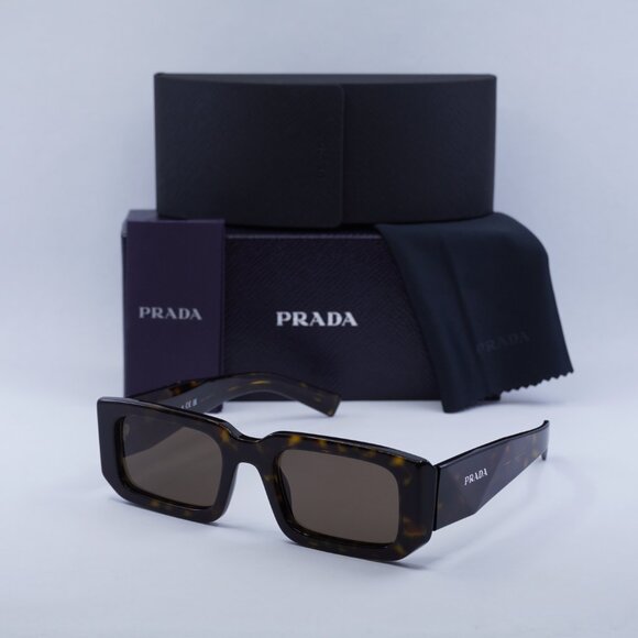 Prada PR06YS 2AU8C1 Sunglasses Havana Rectangle Frame, Dark Brown Lenses